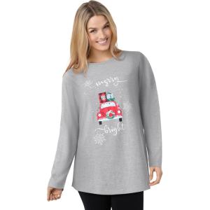 Woman Within Plus Size Holiday Graphic Tee(Heather Grey Holiday Drive)