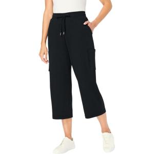 Woman Within Plus Size Knit Cargo Capri(Black)