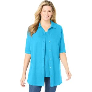 Woman Within Plus Size Knit Shirt with Free Tank(Paradise Blue)