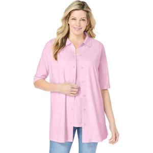 Woman Within Plus Size Knit Shirt with Free Tank(Pink)