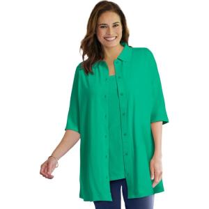 Woman Within Plus Size Knit Shirt with Free Tank(Tropical Emerald)