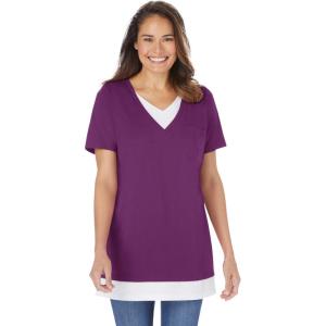 Woman Within Plus Size Layered-Look Tunic(Plum Purple)