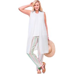 Woman Within Plus Size Lightweight Linen Vest Sweater(White)
