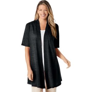 Woman Within Plus Size Lightweight Open Front Cardigan Sweater(Black)