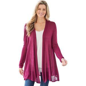 Woman Within Plus Size Lightweight Open Front Cardigan Sweater(Deep Claret)