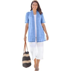 Woman Within Plus Size Lightweight Open Front Cardigan Sweater(French Blue)
