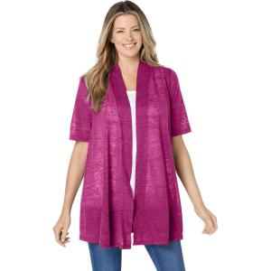Woman Within Plus Size Lightweight Open Front Cardigan Sweater(Raspberry)