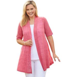 Woman Within Plus Size Lightweight Open Front Cardigan Sweater(Sweet Coral)