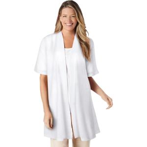 Woman Within Plus Size Lightweight Open Front Cardigan Sweater(White)