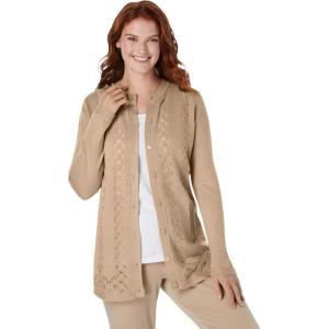 Woman Within Plus Size Long-Sleeve Pointelle Cardigan Sweater(New Khaki)
