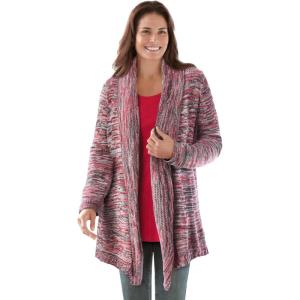Woman Within Plus Size Multi Marled Cardigan Sweater(Black Red Space Dye)