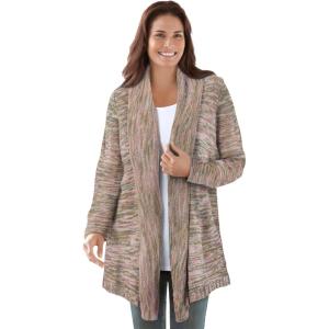 Woman Within Plus Size Multi Marled Cardigan Sweater(Ivory Multi Space Dye)