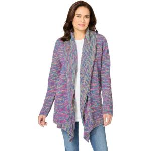 Woman Within Plus Size Multi Marled Cardigan Sweater(Ultra Blue Space Dye)