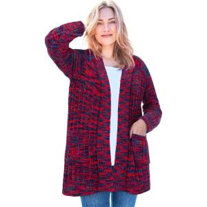 Woman Within Plus Size Open Front Chenille Cardigan Sweater(Jewel Space Dye)