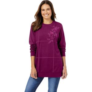 Woman Within Plus Size Patchwork Embroidered Top(Deep Claret Pretty Embroidery)