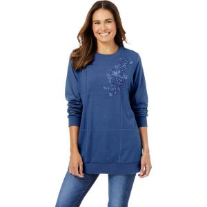 Woman Within Plus Size Patchwork Embroidered Top(Royal Navy Pretty Embroidery)
