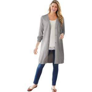 Woman Within Plus Size Perfect Cotton Duster Sweater(Medium Heather Grey)