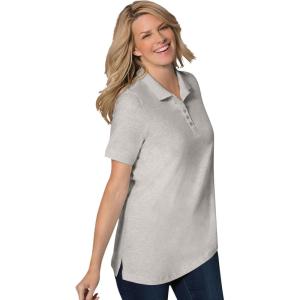 Woman Within Plus Size Perfect Short-Sleeve Polo Shirt – 2X, Medium Heather Grey