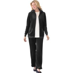 Woman Within Plus Size Petite 2-Piece Velour Hoodie Set(Black)
