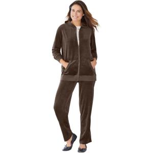 Woman Within Plus Size Petite 2-Piece Velour Hoodie Set(Chocolate)