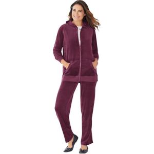 Woman Within Plus Size Petite 2-Piece Velour Hoodie Set(Deep Claret)