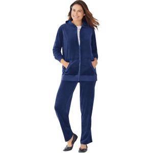 Woman Within Plus Size Petite 2-Piece Velour Hoodie Set(Evening Blue)