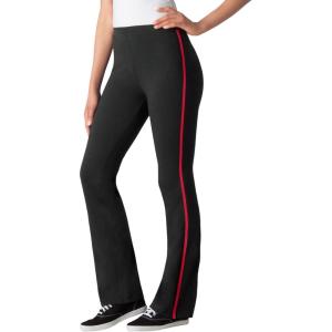 Woman Within Plus Size Petite Stretch-Cotton Knit Pull-On Bootcut Side-Stripe Leggings(Black Classic Red)
