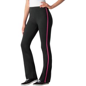 Woman Within Plus Size Petite Stretch-Cotton Knit Pull-On Bootcut Side-Stripe Leggings(Black Raspberry Sorbet)