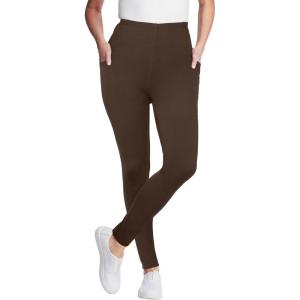 Woman Within Plus Size Petite Stretch-Cotton Knit Pull-On Pocket Leggings(Chocolate)