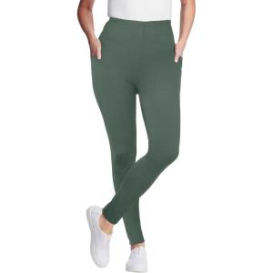 Woman Within Plus Size Petite Stretch-Cotton Knit Pull-On Pocket Leggings(Pine)