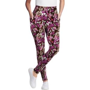 Woman Within Plus Size Petite Stretch-Cotton Knit Pull-On Printed Pocket Leggings(Black Berry Garland)