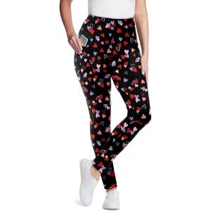 Woman Within Plus Size Petite Stretch-Cotton Knit Pull-On Printed Pocket Leggings(Black Tossed Hearts)