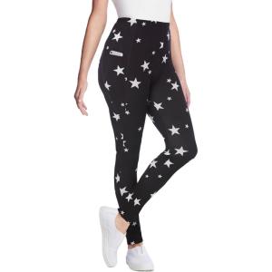 Woman Within Plus Size Petite Stretch-Cotton Knit Pull-On Printed Pocket Leggings(Black White Stars)