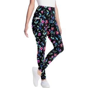 Woman Within Plus Size Petite Stretch-Cotton Knit Pull-On Printed Pocket Leggings(Multi Graphic Floral)