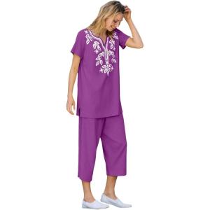 Woman Within Plus Size Printed Tunic And Capri Set(Purple Magenta)