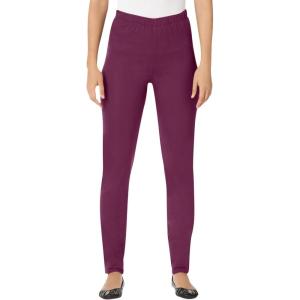 Woman Within Plus Size Pull-On Elastic-Waist Stretch Fineline Denim Jeans(Deep Claret)