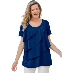 Woman Within Plus Size Ruffle Tee(Evening Blue)