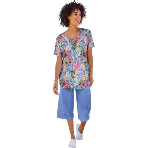 Woman Within Plus Size Short-Sleeve V-Neck Shirred Tee(New Khaki Rainforest)
