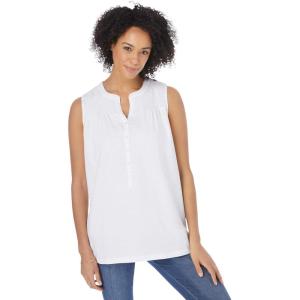 Woman Within Plus Size Smocked Henley Tank Top(White)