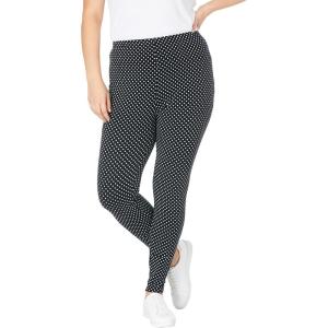 Woman Within Plus Size Stretch-Cotton Knit Pull-On Printed Leggings(Black Dot)