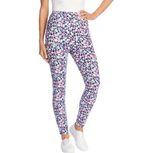 Woman Within Plus Size Stretch-Cotton Knit Pull-On Printed Leggings(Navy Happy Ditsy)