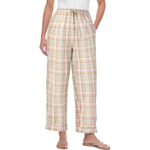 Woman Within Plus Size Tall Seersucker Pull-On Elastic-Waist Pants(New Khaki Plaid)