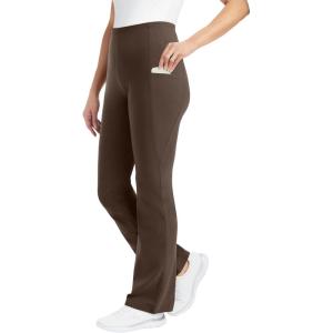 Woman Within Plus Size Tall Stretch-Cotton Knit Pull-On Bootcut Pocket Leggings(Chocolate)