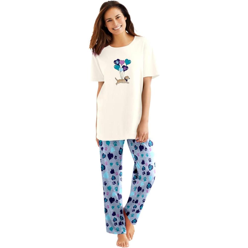 image:imageDreams amp Co Plus Size Graphic Tee PJ SetIvory Heart Paws