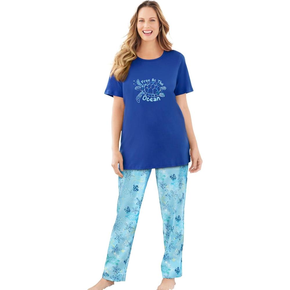 image:imageDreams amp Co Plus Size Graphic Tee PJ SetPretty Aqua Turtle