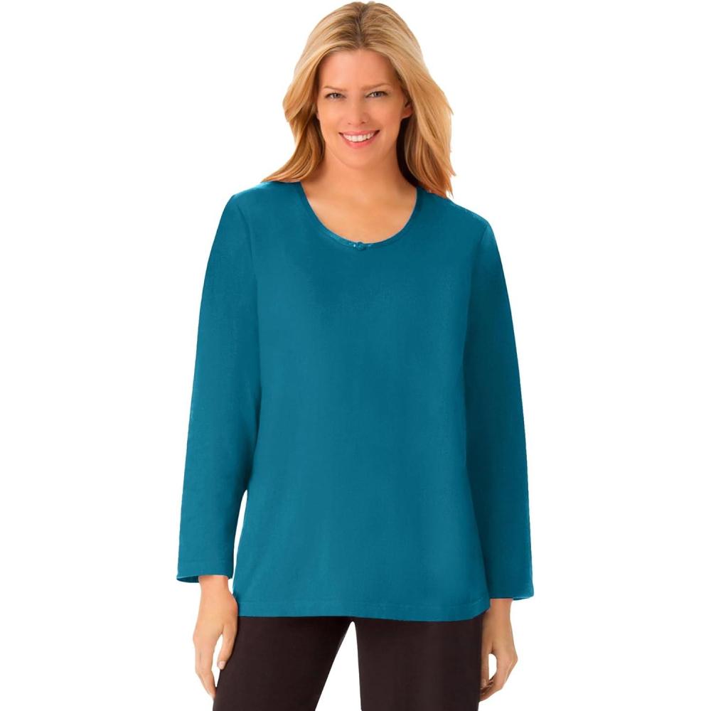 image:imageDreams amp Co Plus Size Satin Trim Sleep TeeDeep Teal