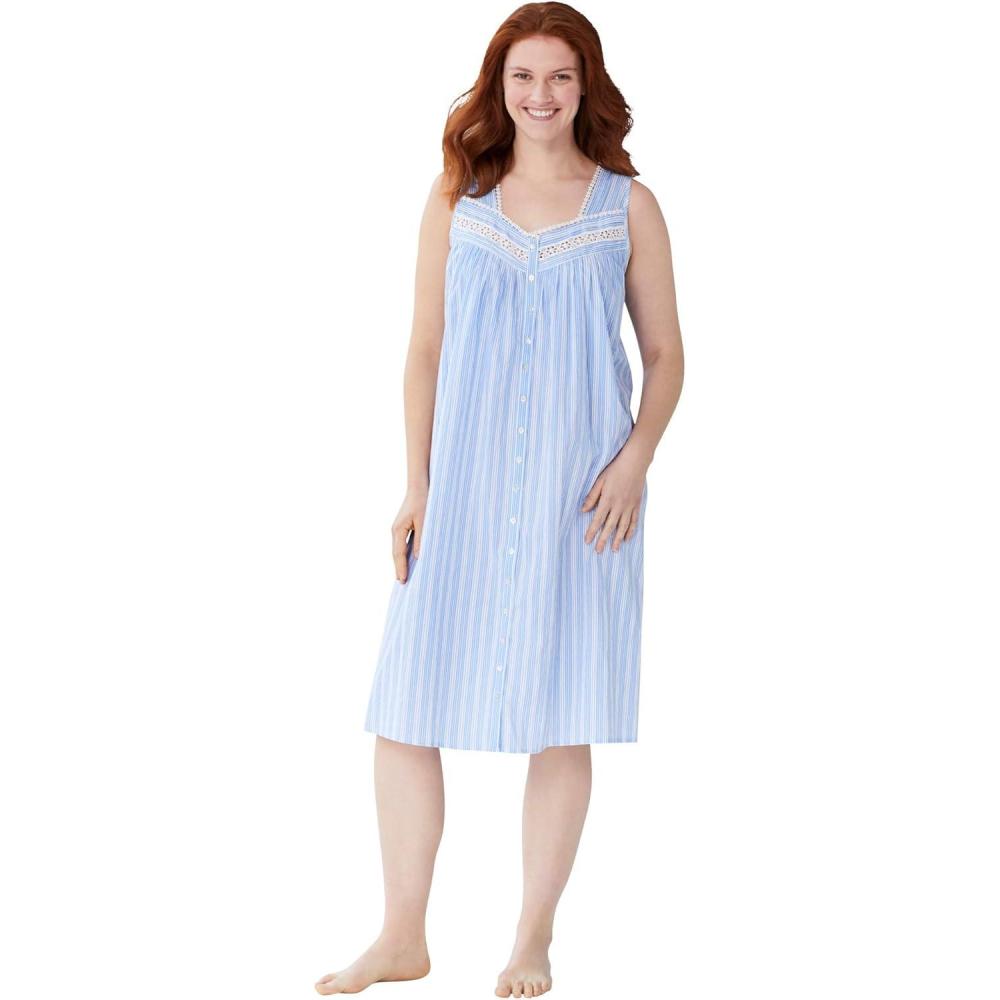 image:imageOnly Necessities Plus Size Sleeveless Button Front Night GownFrench Blue Stripe