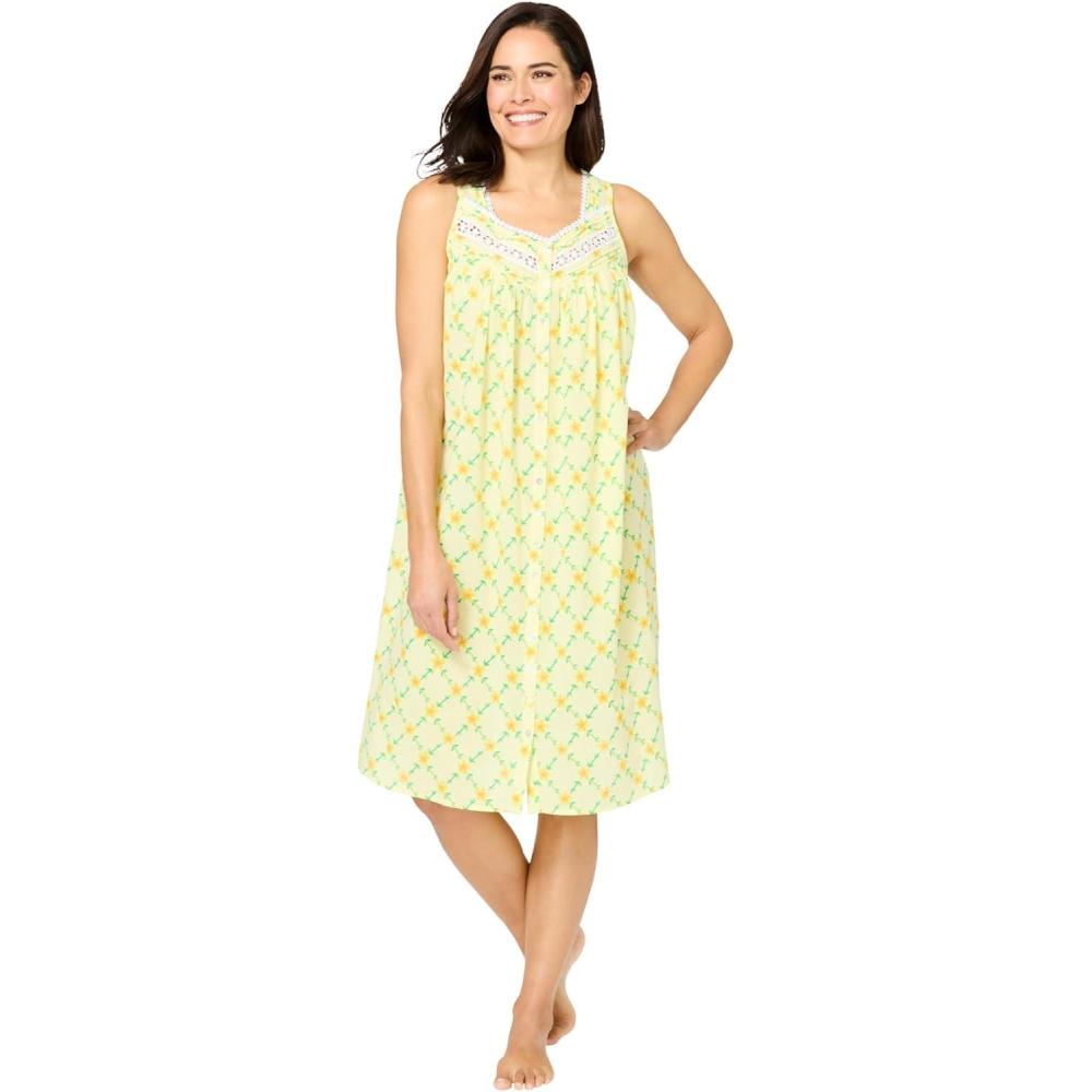 image:imageOnly Necessities Plus Size Sleeveless Button Front Night GownPastel Yellow Floral