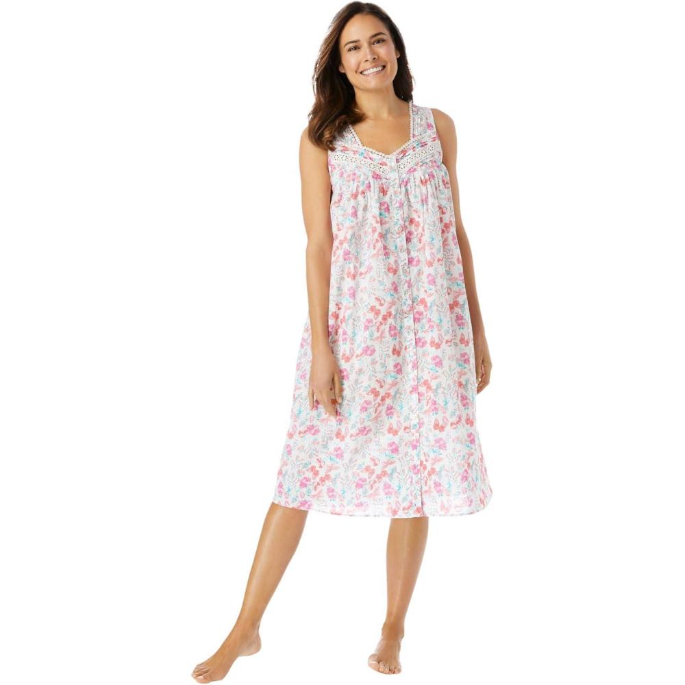 image:imageOnly Necessities Plus Size Sleeveless Button Front Night GownWhite Wildflowers
