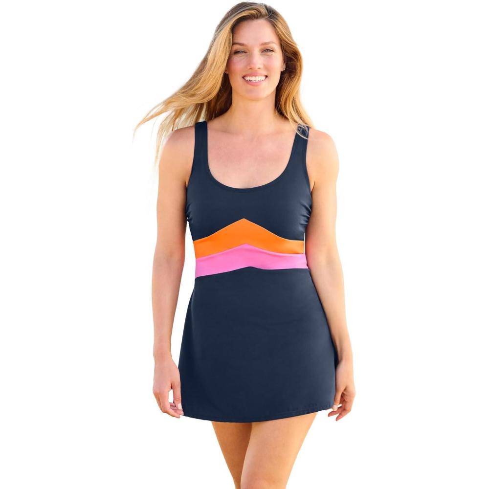 image:imageSwim 365 Womens Plus Size AllinOne SwimdressNavy Papaya Azalea